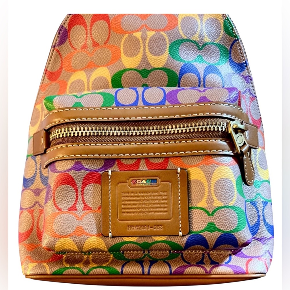 Coach Academy Backpack w/Matching Slim Card Case, In Rainbow Signature Canvas - Picture 3 of 16